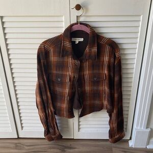 Brown Plaid Button Down Shirt for Women